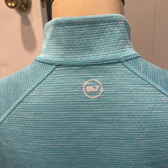 Vineyard Vines Performance light turquoise subtle stripe stretch 1/4 zip top. Sm - Picture 4 of 5